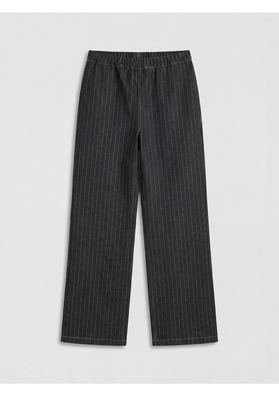 Lcw Eco Siyah Beli Lastikli Çizgili Wideleg Kadın Jean Pantolon