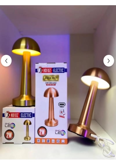Horoz Electrik Masa Lambası 3 Renk Şarjlı Mantar Lamba Gold