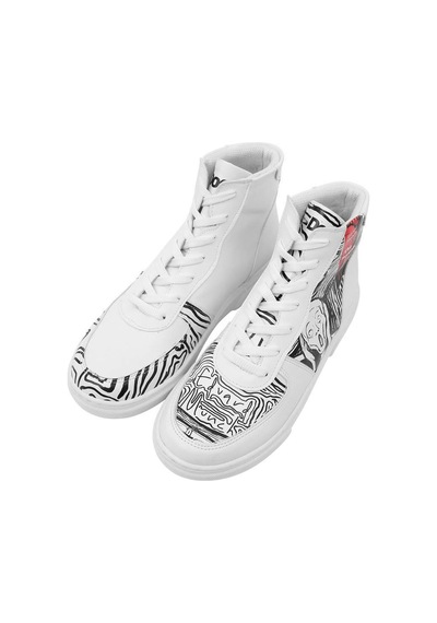 Kadın Vegan Deri Beyaz High Sneakers - Edvard Munch The Scream Muse Tasarım Çok Renkli