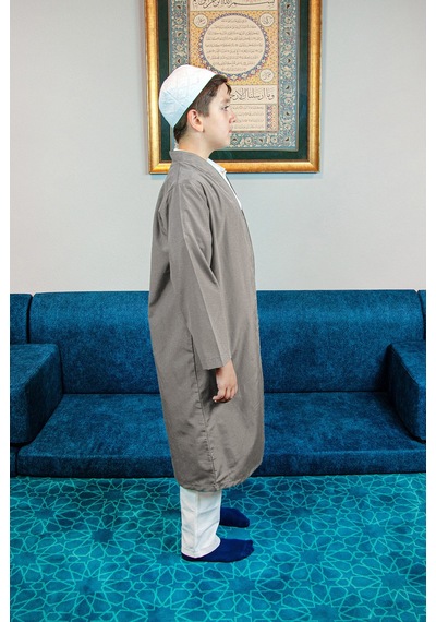 Açık Kahverengi Buhara Yaka Namaz Elbisesi Erkek Çocuk Cübbe Kahverengi