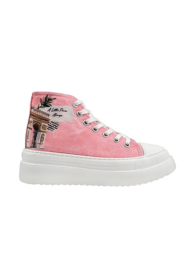 Kadın Vegan Pembe Kalın Taban High Sneakers - A Little Paris Always Tasarım Çok Renkli