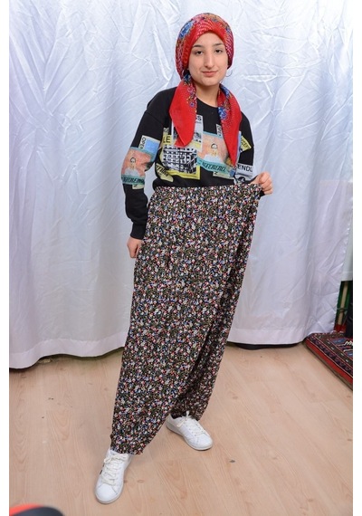 Desenlı Gelıncık Desenli Gelincik Jarse Yukarıdan Aglı Şalvar Karışık Renklı Çok Renkli