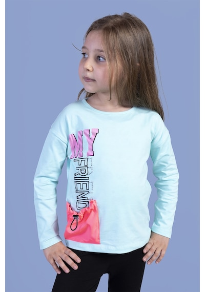 Toontoy Kids Toontoy Kız Çocuk Cep Detaylı Baskılı Tişört Su Yeşili