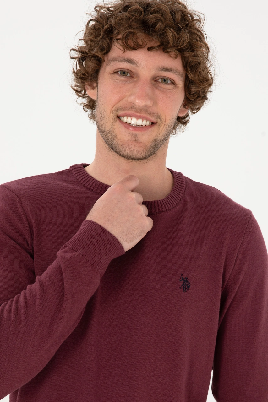U.S. Polo Assn. Erkek Slim Fit Bisiklet Yaka Bordo Basic Kazak 50313713-VR177