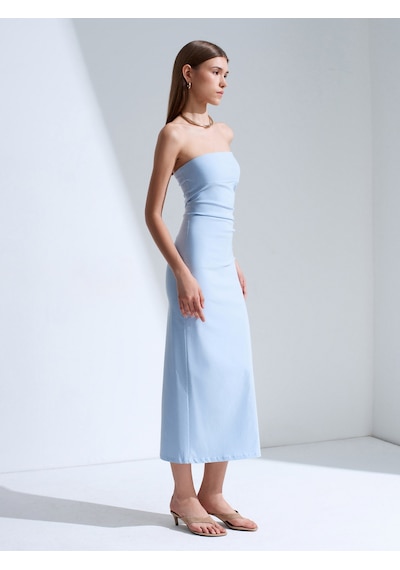 Dilvin 91368 Straplez Midi Elbise-açık Mavi