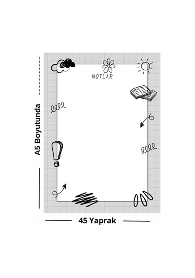 A5 Not Bloknotu Karalama Doodle Desenli, 47 Sayfa, Planlama Kağıdı Çok Renkli