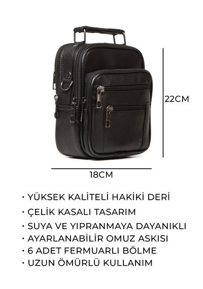 Esvelans Erkek Siyah Hakiki Deri El Ve Omuz Çanta Ve Cüzdan Set