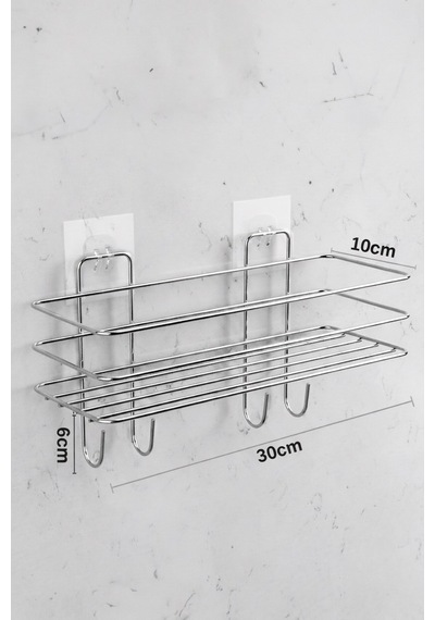 Krom Yapışkanlı Şampuanlık 30 Cm Askılı Banyo Duş Rafı Organizer Tşk-01 Krom