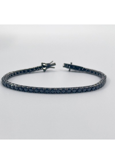 Onix Taşlı Siyah Rodajlı Su Yolu Gümüş Bileklik - 3mm - Lvrblk06 Siyah