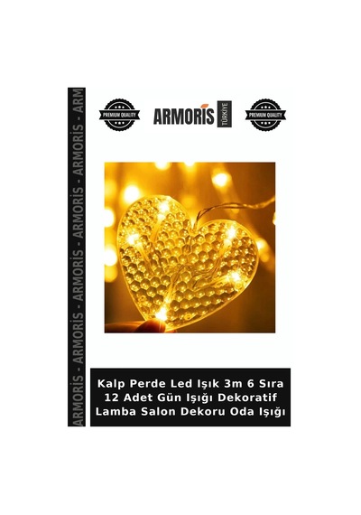 Kalp Perde Led Işık 3m 6 Sıra 12 Adet Gün Işığı Dekoratif Lamba Salon Dekoru Oda Işığı Çok Renkli