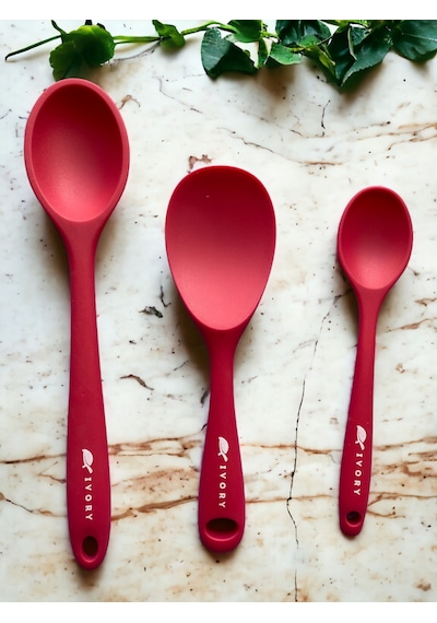 Sert Uçlu Isıya Dayanıklı Silikon Kaşık 28/22/20cm Fuşya