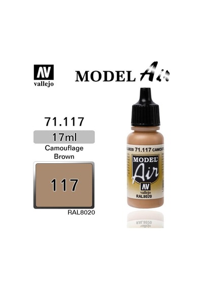 17 Ml. Camouflage Brown Model Air Serisi Maket Boyası, Vallejo 71117 Standart