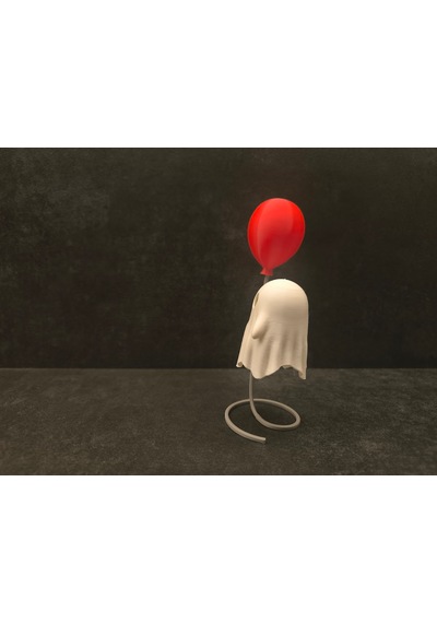 Balon Tutan Mini Hayalet Figür Dekoratif Masa Üstü Aksesuar 5x12cm Beyaz-kırmızı