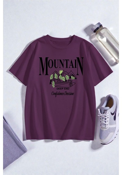 Uyguntarz Unisex Montain Baskılı T-shirt Mor