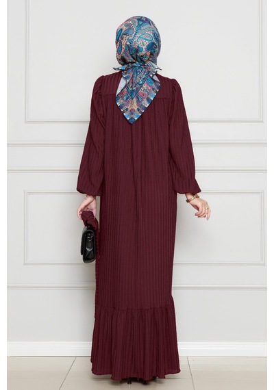 Sevitli Robalı Sahra Tesettür Elbise-bordo-4588 Bordo