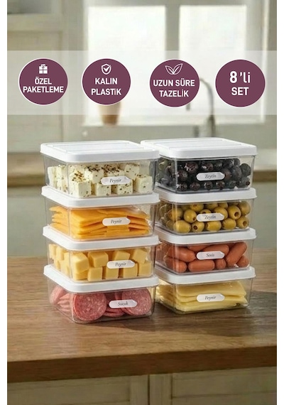 Selka Home 8 Adet 0.5 Lt. Nora Organizer Buzdolabı Buzluk  Düzenleyici Saklama Kabı