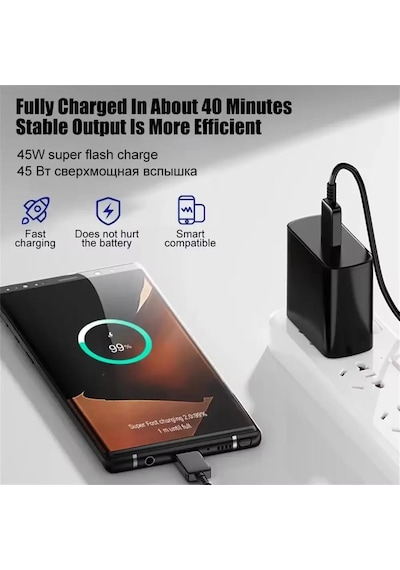 45w Pd Usb C Şarj Cihazı Süper Hızlı Şarj Cihazı Tip C Kablosu Samsung Galaxy S22 S23 Ultra Note 20 Hızlı Şarj Telefon Şarj Adaptörü