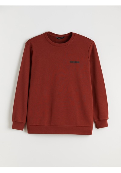 Lcwaıkıkı Classic Turuncu Bisiklet Yaka Baskılı Erkek Sweatshirt