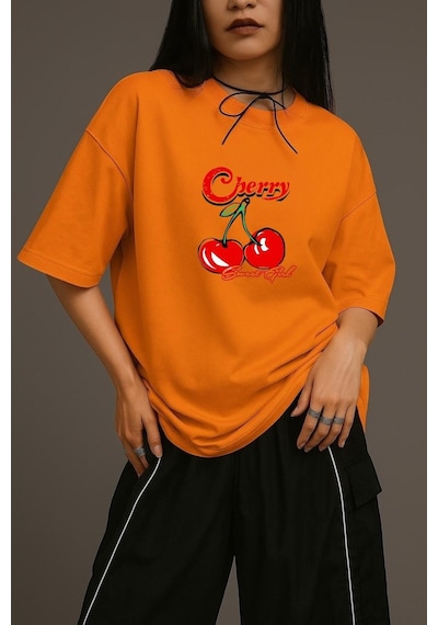 Cherry Sweat Gil Oversize Tişört Turuncu