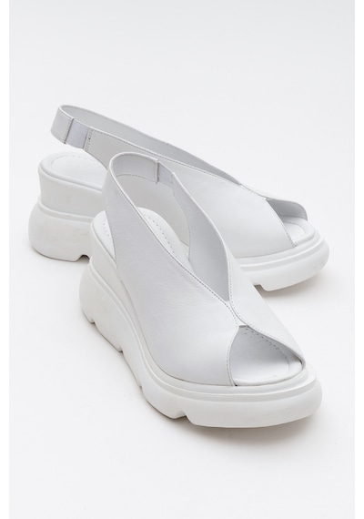 Luvishoes Luvi Shoes Sam Beyaz Cilt Hakiki Deri Kadın Dolgu Topuk Sandalet Beyaz