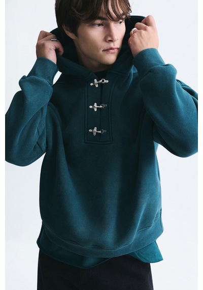 Vamos Boxy Fit Metal Klips Kapama Sweatshirt Nefti Yeşil
