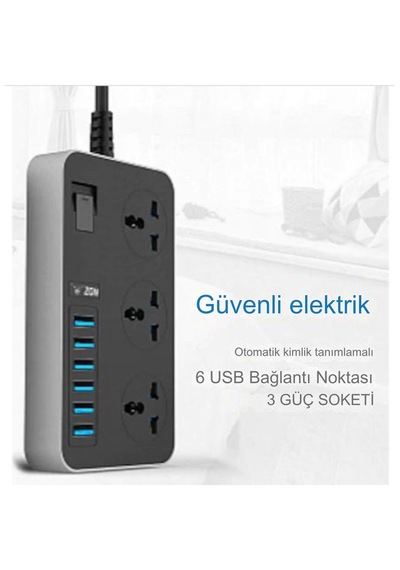 Kontrol Anahtarlı Güç Kaynağı Kartı 3-ac Ve 6 Usb Şarj Portlu
