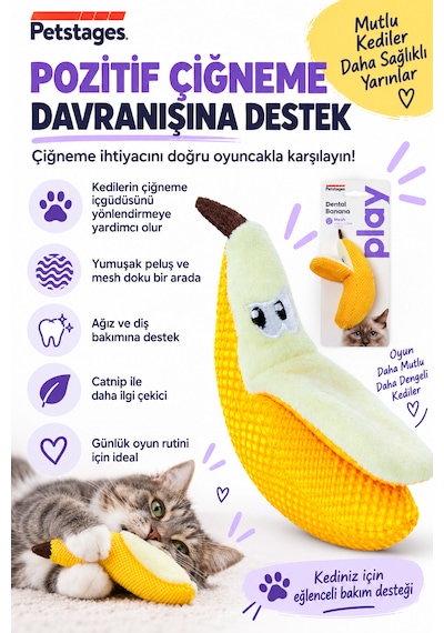 Petstages Dental Banana Kedi Nanesi İçeren Diş Temizleyici Muz Oyuncak