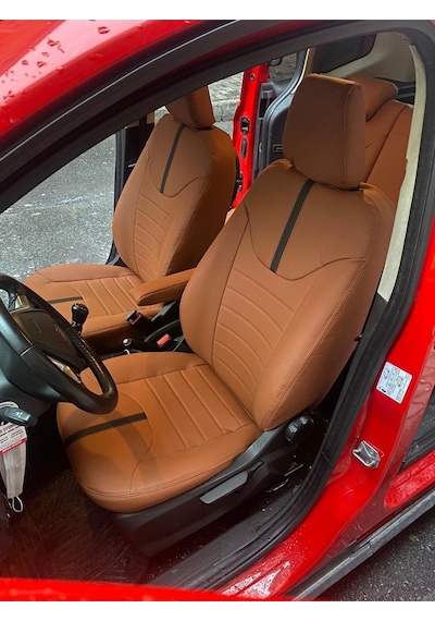 Ford Courier  Kalıp Özel Dikim Komple Taba Deri Siyah Detaylı Arka Oturması Tümsekli Model