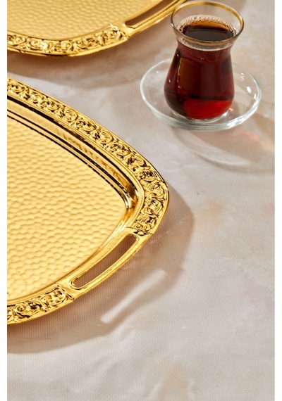 Cooker 2'li Metal Oval Gold Sunum Tepsisi 49x30 Cm Ve 37x23 Cm Ckr3567 Altın