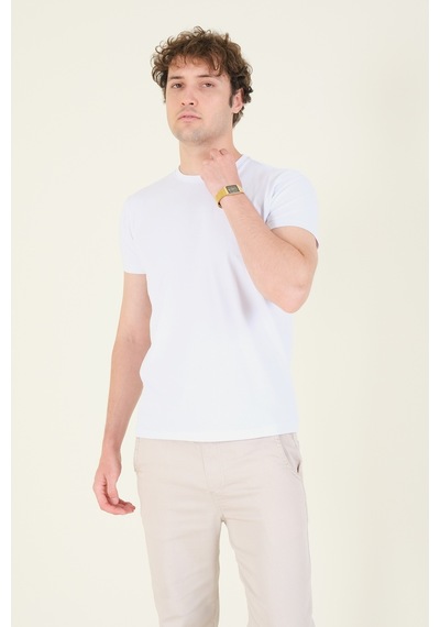Giyim Dünyası Erkek Sıfır Yaka Basic T-shirt Beyaz 001