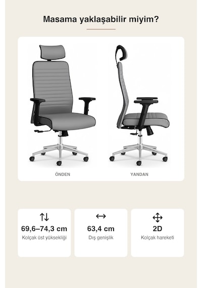 Upstyle Zirve Deri Ergonomik Çalışma Ve Yönetici Koltuğu Gri