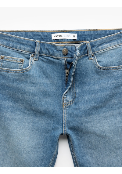 Koton Pamuklu Slim Fit Katlamalı Paça Bermuda Jean Şort Petrol 5sam40002ıd Petrol