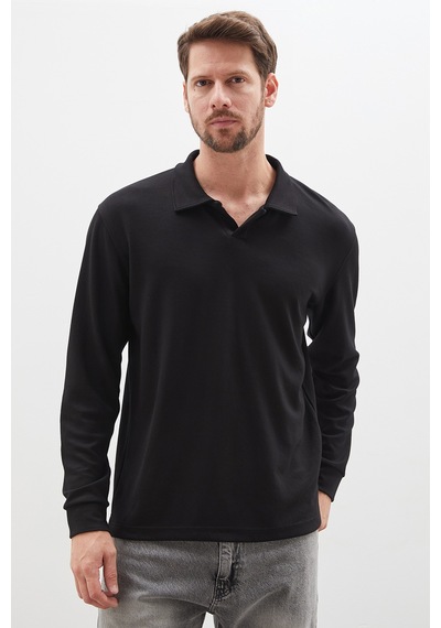 Fullamoda Basic Apaş Yaka Modal Sweatshirt Siyah