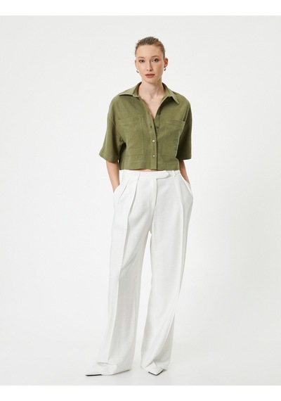 Koton Crop Oversize Gömlek Viskon Keten Karışımlı Düğmeli Kısa Kollu Cepli Bej 4sak60415pw Ekru Koton Crop Oversize Gömlek Viskon Keten Karışımlı Düğmeli Kısa Kollu Cepli Bej 4sak60415pw Ekru