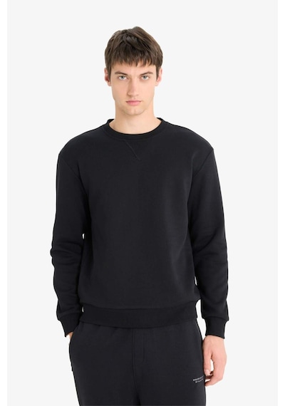 Defacto Regular Fit Bisiklet Yaka Pamuklu Basic Düz Sweatshirt T3777AZ23AUBK81 Siyah
