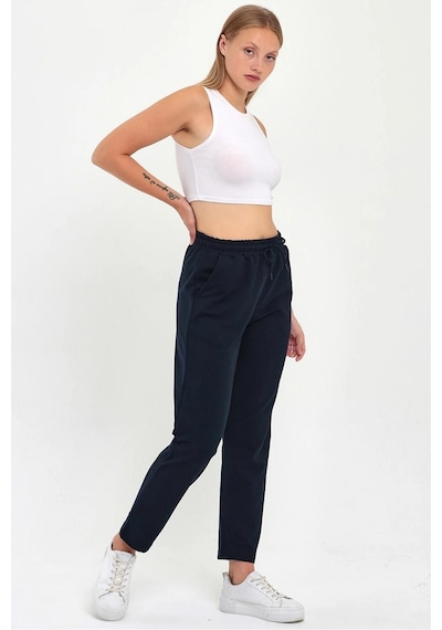 Kadın Lacivert Regular Fit Düz Paça Beli Lastikli Bağcıklı Eşofman Altı Lacivert
