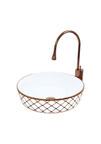 Geometrik Beyaz Bronz Çanak Lavabo Renkli