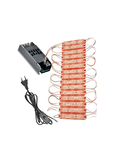 20 Adet 12 Volt 1.5 Watt 3 Lensli Kırmızı 2835 Smd Led Modül Ip65 Modül 5a Trafo Ve Arapurlu Güç Kab Kırmızı
