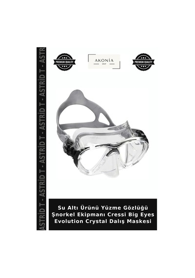 Su Altı Ürünü Yüzme Gözlüğü Şnorkel Ekipmanı Cressi Big Eyes Evolution Crystal Dalış Maskesi Clear-Blue-Black