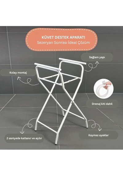 Thermae Ayaklı Katlanabilir Bebek Küveti Seti - Termometreli Xxl Banyo Seti Drenaj Kitli