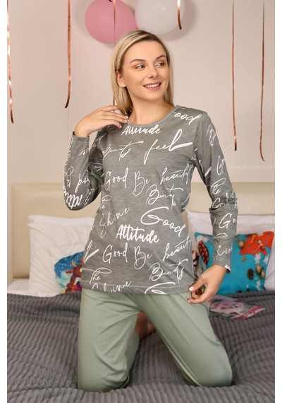 Akbeniz Kadın Uzun Kol Penye Pijama Takım 4206 - S Füme