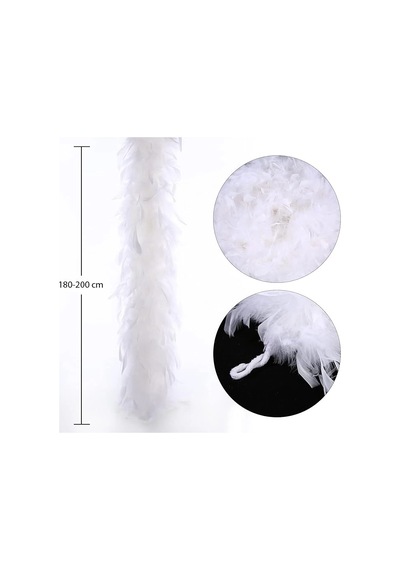 Mey İthalat Beyaz Renk Kabarık Kalın Otriş Boa Tüy 6 Cm Genişlik 180-200 Cm Uzunluk