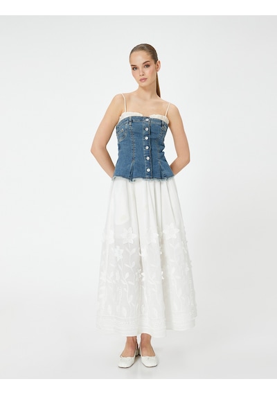 Koton Straplez Düğmeli Denim Üst Orta İndigo 4sal30049md İndigo