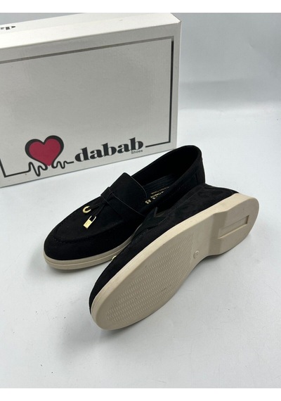 Dabab Shoes Lupy Kadın Süet Düz Taban Rahat Günlük Casual Babet Ayakkabı Siyah