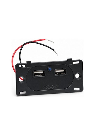 Ucc-312 12v 24v Su Geçirmez Çift Usb Araç Şarj Soketi Siyah 3.1a Panel Tipi