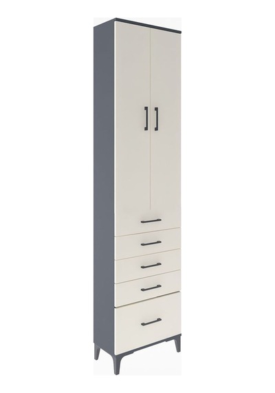 Arges Dolap 4 Raflı 5 Çekmeceli 2 Kapaklı 60x30x243 Antrasit-aytaşı Antrasit