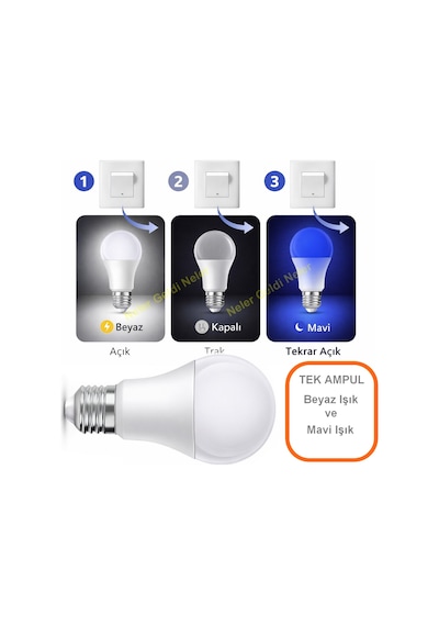 Çocuk Odası Gece Lambası Akıllı Gece Lambalı Led Ampul 11w Beyaz + 2w Mavi Tasarruflu Çift Mod