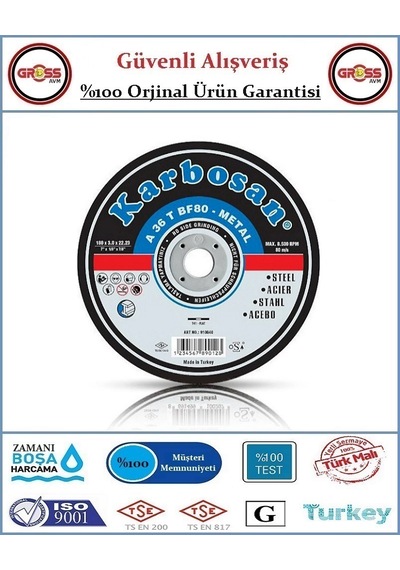 Karbosan Metal Kesme Disk Taşı - 180mm
