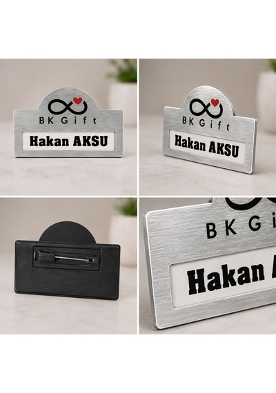 Logonuza Özel 10 Adet Kubbeli Metal Yaka İsimliği 7x4,7 Cm Altın/gümüş Renk Seçenekli Gümüş