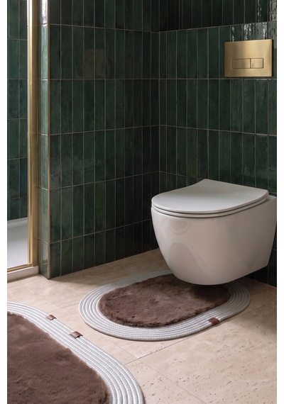 Banyo Paspası Takımı 60x100+40x60 Cm Düz Mouss Kahve & Gümüş Kahve - Gümüş